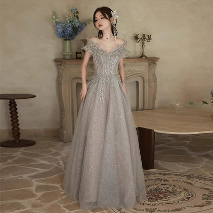 LOVECCR  Evening Dress Women's Heavy Industry  New  off-Shoulder Elegant Socialite Princess Style Birthday Adult Gift Dress