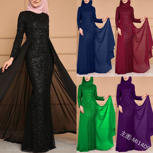 New Popularan, n, Middle Eastern  sequined skirt feminine socialite sweet slim long-sleeved dress