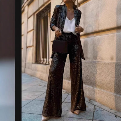Spring 2025 new New 2025 three-color bead small suit high-waisted fashion casual pants two-piece set