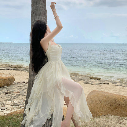 2025 Pure desire wind princess dress seaside dress fairy skirt summer vacation birthday tube top skirt waist neck long dress