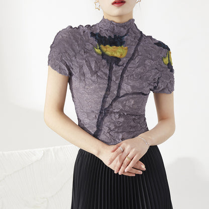 2025 Shenzhen Nanyou high-end women's clothing hot-selling Sanzhai short-sleeved T-shirt women's summer lotus flower scratching Sanzhai pullover tide
