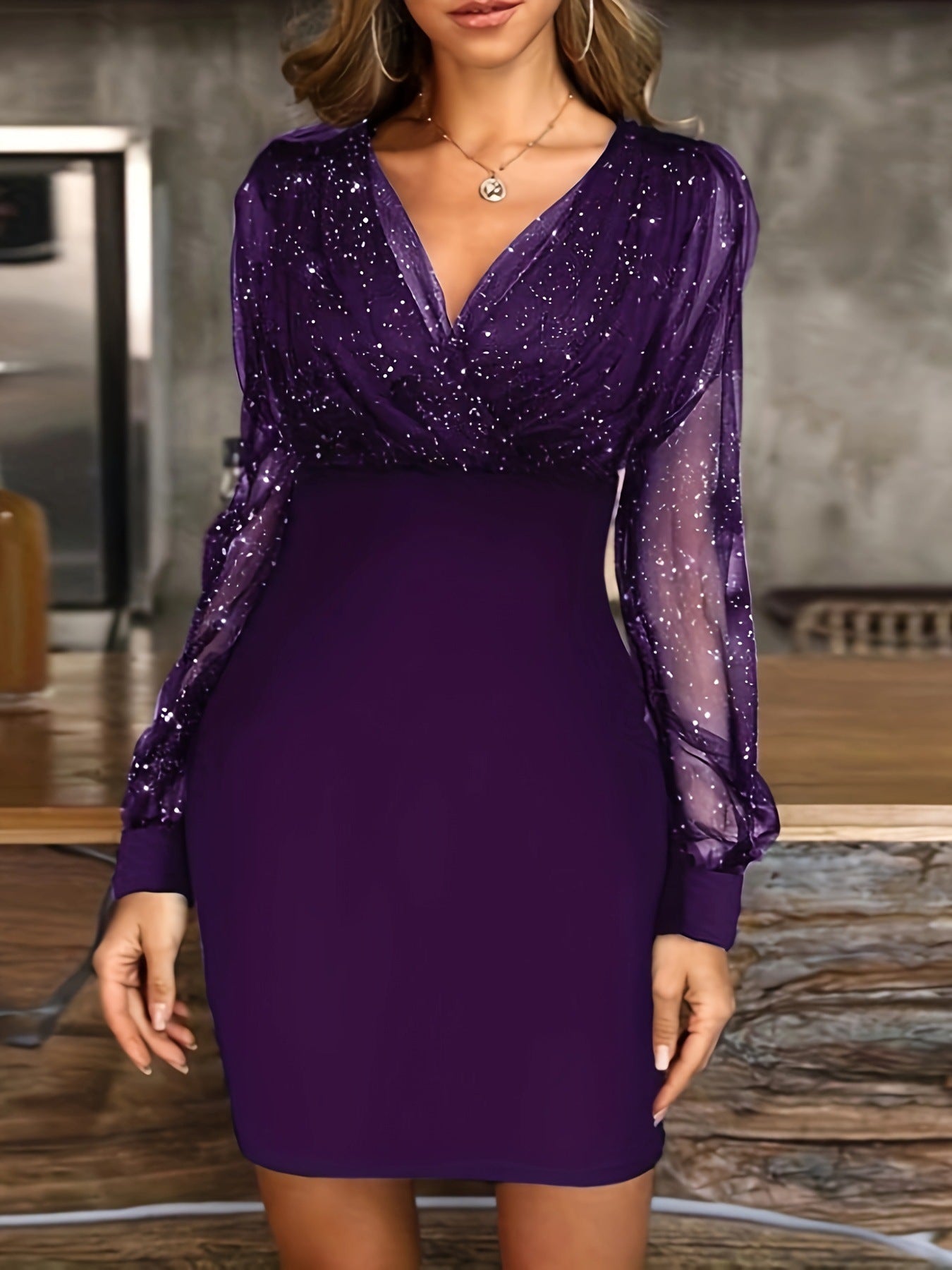 LOVERCCR  Cross-Border European and American Women's Clothing New Mesh Stitching Sexy Elegant Retro V-neck Party Club Dress Dress