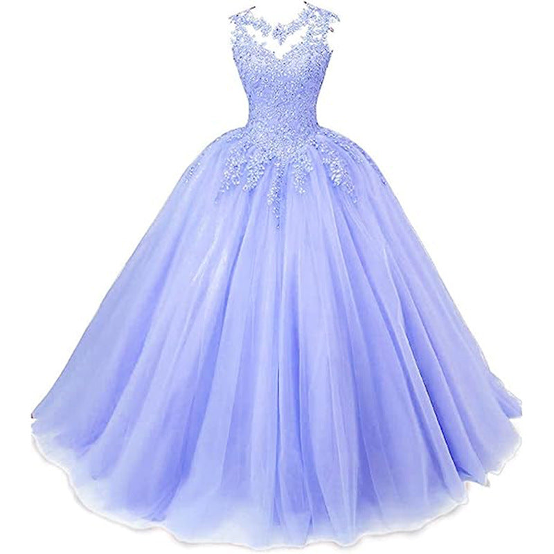 LOVECCR Cross-Border Foreign Trade Evening Dress Blue  New Elegant Student Art Exam Dress Women's Long Bel Canto Solo Performance