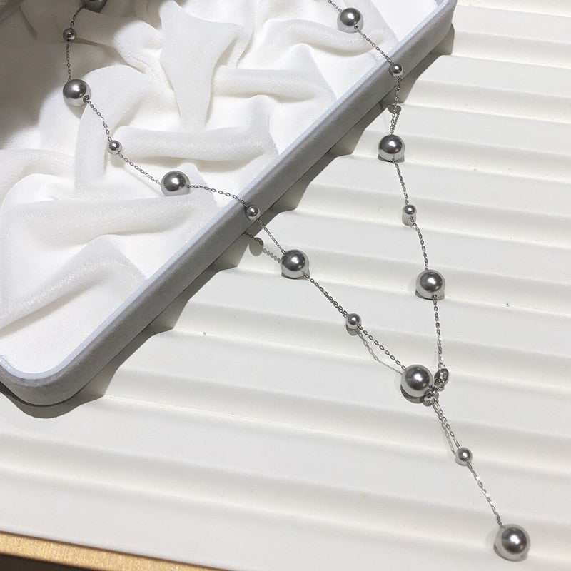 Zhenduo Heather Gray Starry Pearl Necklace Light Luxury Minority High-Grade Y-Shaped Necklace Simple Clavicle Chain
