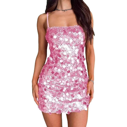 New women's clothing sequined suspender dress banquet party dance hot girl halter short hip skirt