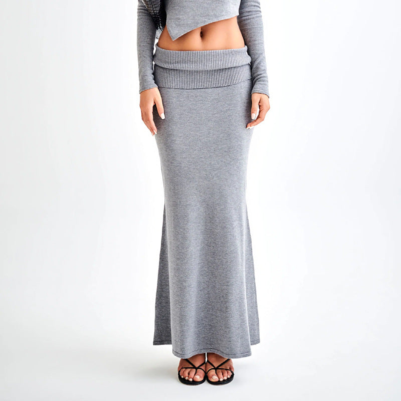 new temperament commuter high-end knitted skirt solid color long fashion waist skirt women