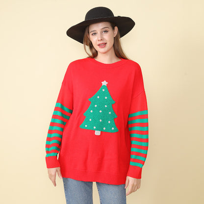 New  Christmas tree knitted top women's clothing autumn and winter pullover round neck loose lazy wind sweater women