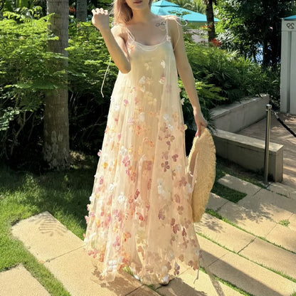 LOVERCCR  In Stock Super Fairy Three-Dimensional Flower Sling Dress Gentle and Beautiful Holiday Wedding Morning Gowns Dress