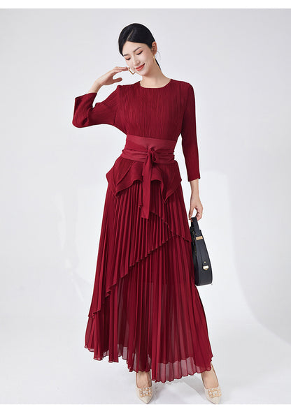 2025 Spring and summer new women's clothing long-sleeved T-shirt women's high-end pleated texture bottoming shirt versatile solid color textured top women