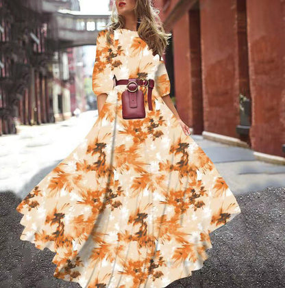 2025 spring and autumn  new New  dress printed pendulum temperament chiffon floral slim dress