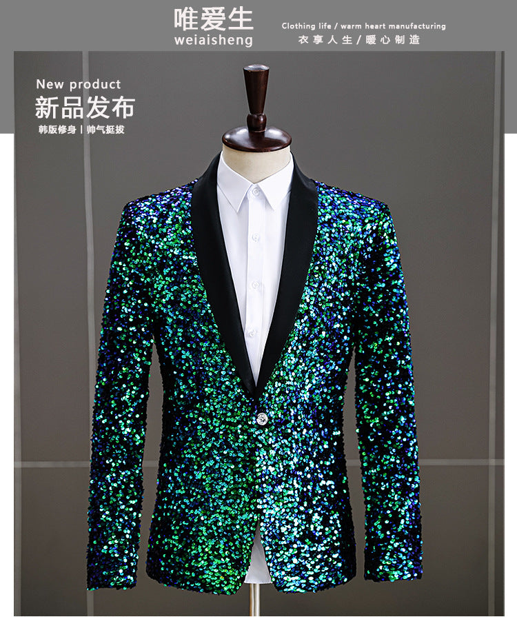 LOVECCR   Foreign Trade Men's Dress Three-Dimensional Sequined Bar Nightclub Stage Performance Suit Suit Host Singer Suit Jacket