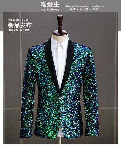 LOVECCR   Foreign Trade Men's Dress Three-Dimensional Sequined Bar Nightclub Stage Performance Suit Suit Host Singer Suit Jacket