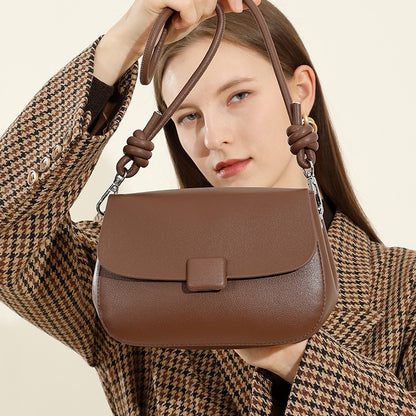 2025 Spring and summer new fashionable versatile small square bag retro cowhide shoulder messenger bag soft leather temperament women's bag