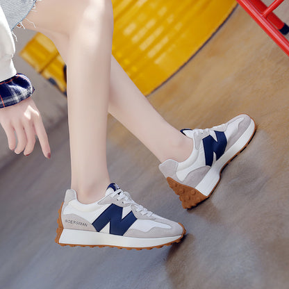 loveccr Cortez Women's  Spring New Sports Shoes Korean Style Versatile Shallow Mouth Color-Blocking White Shoes Platform Casual Pumps