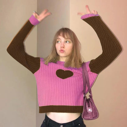 New fashion women's clothing autumn and winter contrasting colors versatile slim-fitting sweater top women's crew neck long-sleeved inner knitted sweater
