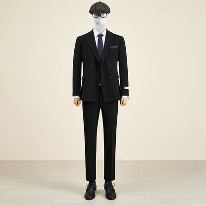 LOVECCR   Mr. DT Striped Double Breasted Suit Suit Men's Light Luxury Formal Wear Retro British Style Suit Groom Wedding Suit