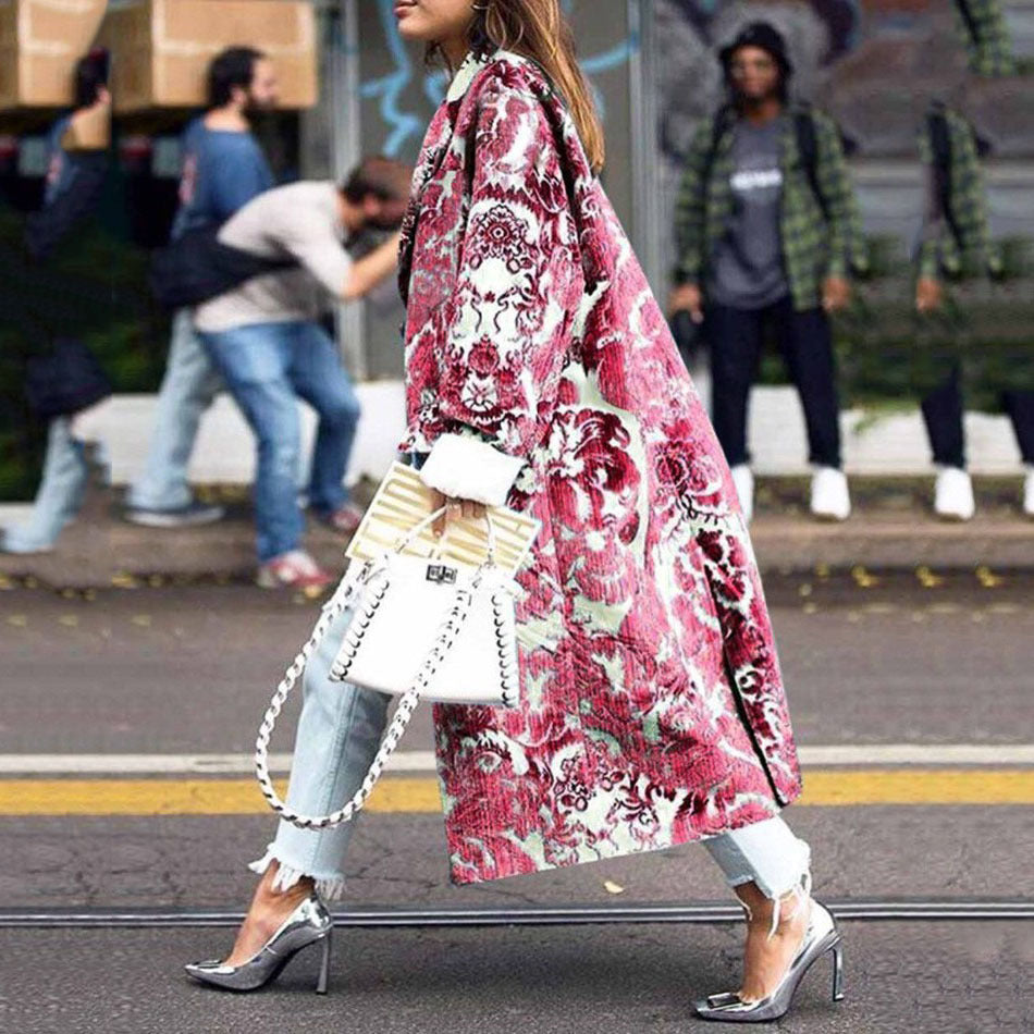 2025 autumn and winter new  New women's clothing fashion loose and ankle printing woolen jacket coat printing