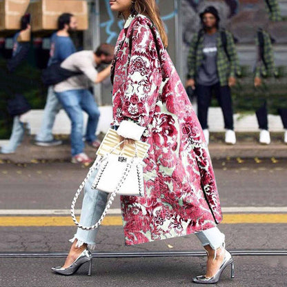 2025 autumn and winter new  New women's clothing fashion loose and ankle printing woolen jacket coat printing