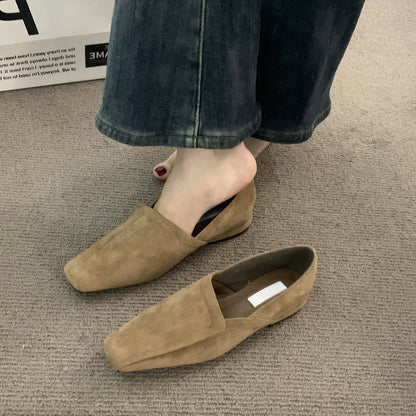 2025  Retro Muller square head niche single shoes women's shoes spring and autumn with skirt  with skirt suede low heel loafers