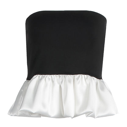 LOVECCR 2025 INS style women's clothing 2025 spring and summer new fashion temperament chest-wrapped pleated splicing slim-fitting high-end top