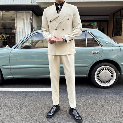 LOVECCR   Suit Suit Men's Three-Piece Suit Trendy Korean Slim Fit Business Casual Small Suit Coat Groom Wedding Suit