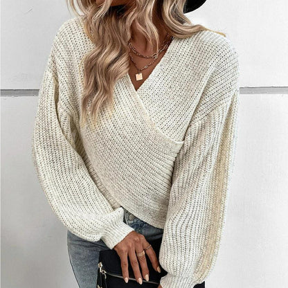 New autumn and winter fashion new sweater women's clothing  temperament cross v-neck loose pullover sweater women
