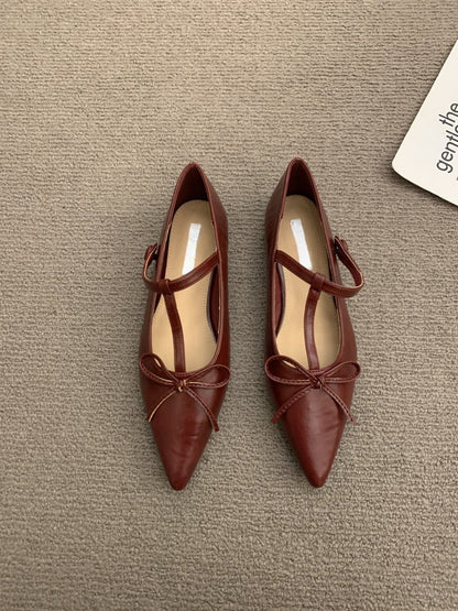 2025  Xiaoxiangfeng pointed red shoes women's new popular popular flat-bottomed small leather shoes spring and autumn Mary Jane single shoes