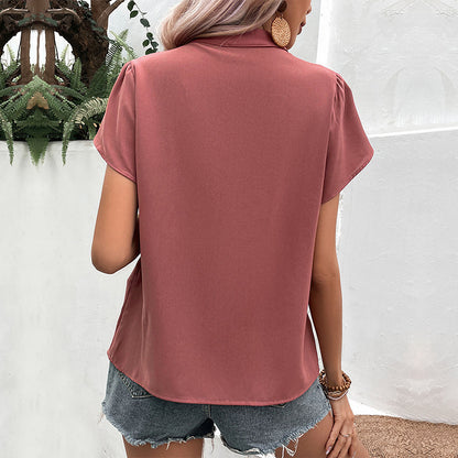 LOVECCR Popular trade summer popular new New women's clothing 2025 pullover v-neck sexy red short-sleeved shirt