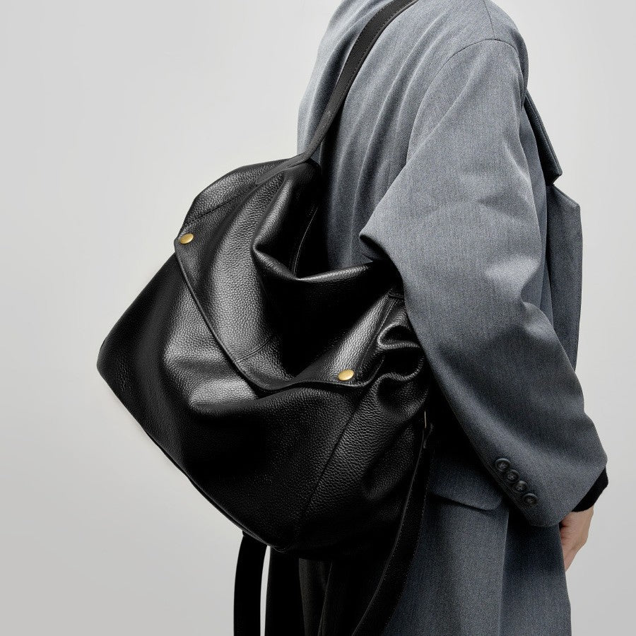 2025 Large-capacity textured cowhide tote bag versatile retro soft leather shoulder bag casual women's bag
