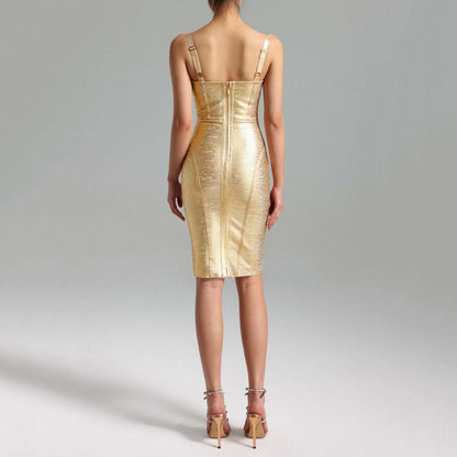 LOVECCR  Cross-Border High-End Bronzing Stretch Sleeveless Sling Skinny Fashion Tube Top Party Evening Dress Bandage Sheath Dress