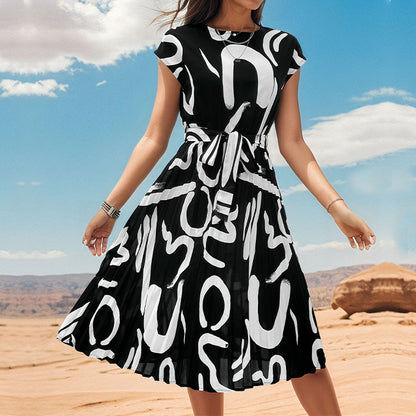 LOVECCR Summer short-sleeved lace-up pleated dress  temu hot sale fashionable women's clothing elegant temperament simple skirt