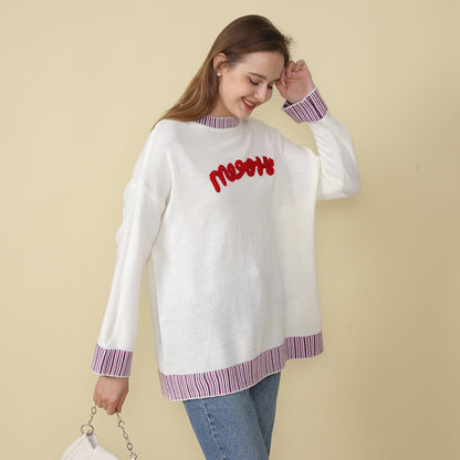 New  Christmas new knitted sweater women's loose long-sleeved letter embroidered sweet beautiful women's sweater