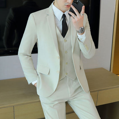 LOVECCR   Formal Wear Gray Two Buckle Suit Suit Men's Three-Piece Suit Men's Business Casual Suit Korean-Style Slim Fit Groom Dress