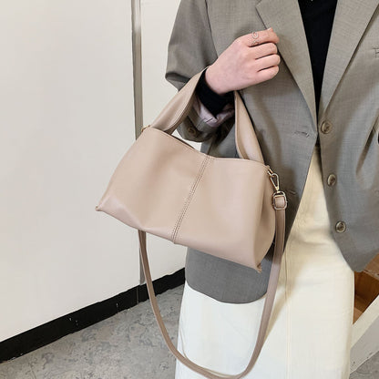 loveccr Spring and Summer New Retro Simple Soft Pu Shoulder Bag Fashion Large Capacity Totes Messenger Bag Cross-Border Women's Bag