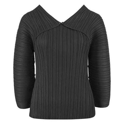 Miyake long-sleeved t-shirt women's spring new Korean version slim-fit split top hollow bottoming shirt women's clothing