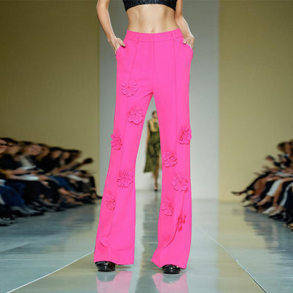 2025 style suit casual pants children's spring  new three-dimensional flower drape loose flared pants thin women