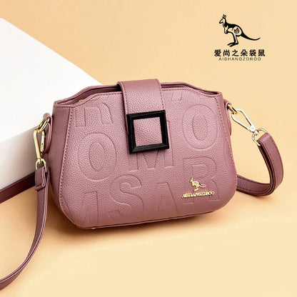 2025 Bag popular New Fashion Letter Embossed Shoulder Bag Simple Square Buckle Middle-aged Mom Bag Wide Shoulder Strap Crossbody Bag