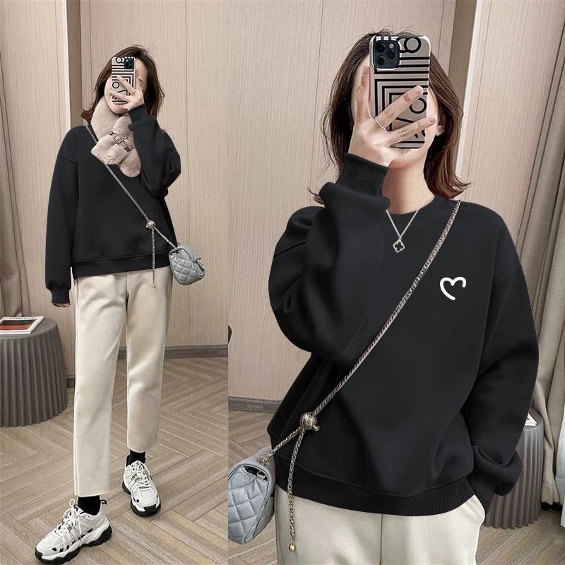 spring and autumn new Korean version of burgundy thin sweater women's pullover round neck printing loose long-sleeved top and clothing
