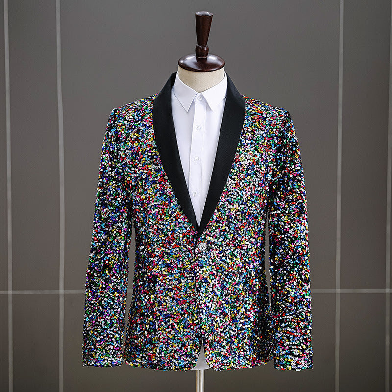 LOVECCR   Foreign Trade Men's Dress Three-Dimensional Sequined Bar Nightclub Stage Performance Suit Suit Host Singer Suit Jacket
