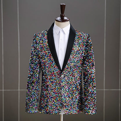 LOVECCR   Foreign Trade Men's Dress Three-Dimensional Sequined Bar Nightclub Stage Performance Suit Suit Host Singer Suit Jacket