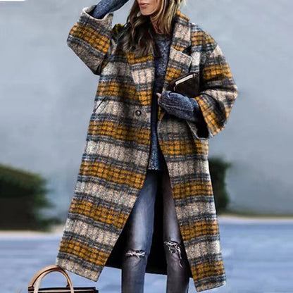 New new Popularan, n autumn Popular trade women's clothing  long-sleeved lapel jacket printed woolen long coat