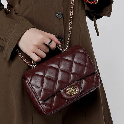 2025 spring and summer new Xiaoxiangfeng rhombus chain bag versatile portable shoulder messenger bag genuine leather women's bag