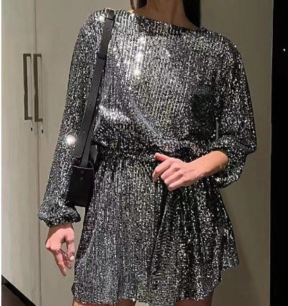 new independent station festival party fashion sequin bead color waist dress small dress dress