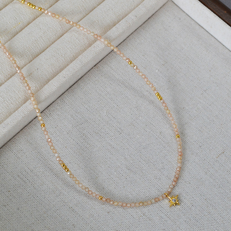 LOVECCR Japanese and Korean Special-Interest Design Fashion Simple Elegant Champagne Zircon Beads Shining XINGX Pendant Elegant Necklace Clavicle Chain