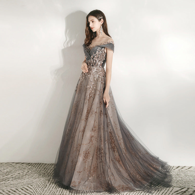 LOVECCR Banquet Evening Dress Dress Women's  New Elegant Company Annual Meeting Birthday Sequined Host Art Exam Trailing Dress