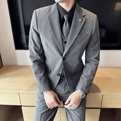 LOVECCR   Lightly Mature Simple Men's Suit Set Men's Business Formal Wear Casual Small Suit Korean Style Slim-Fit Commute Formal Dress Men