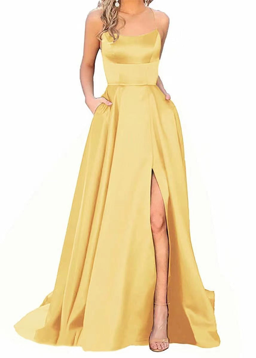 2025 color 2025 bridesmaid clothes, long dress, thin off-the-shoulder girlfriend,  fashion bridesmaid evening dress