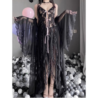 2025 court black lace see-through dress pajamas sexy emo underwear pajamas queen uniform temptation