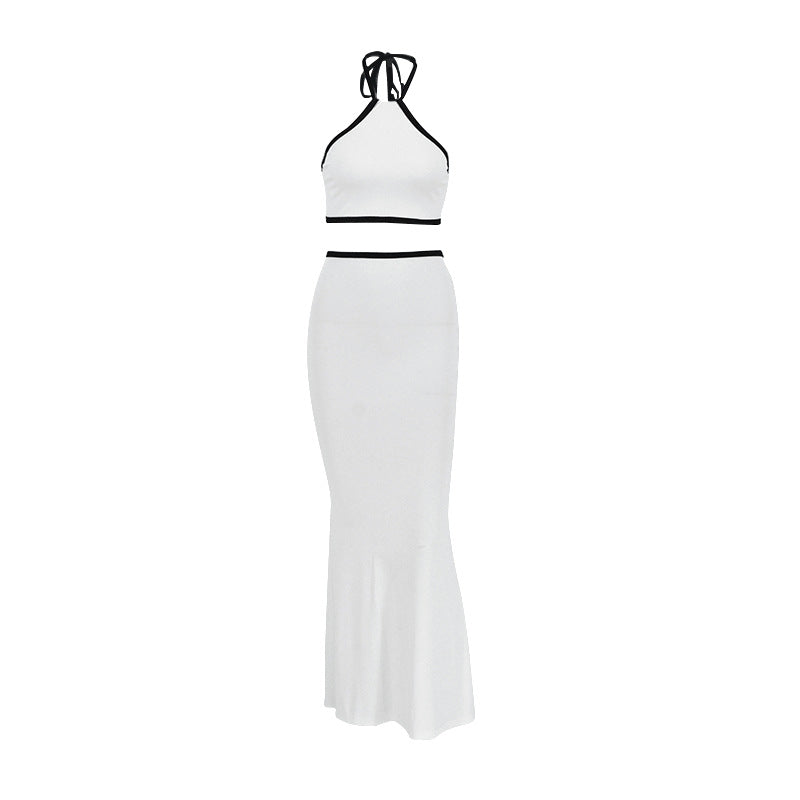 LOVECCR 2025 AC028  summer new neck ultra-short chest-wrapped halter top hip-wrapped split skirt casual suit