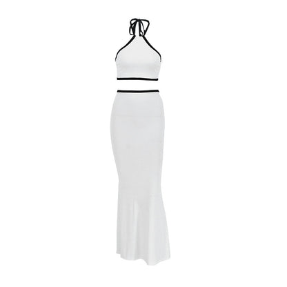 LOVECCR 2025 AC028  summer new neck ultra-short chest-wrapped halter top hip-wrapped split skirt casual suit